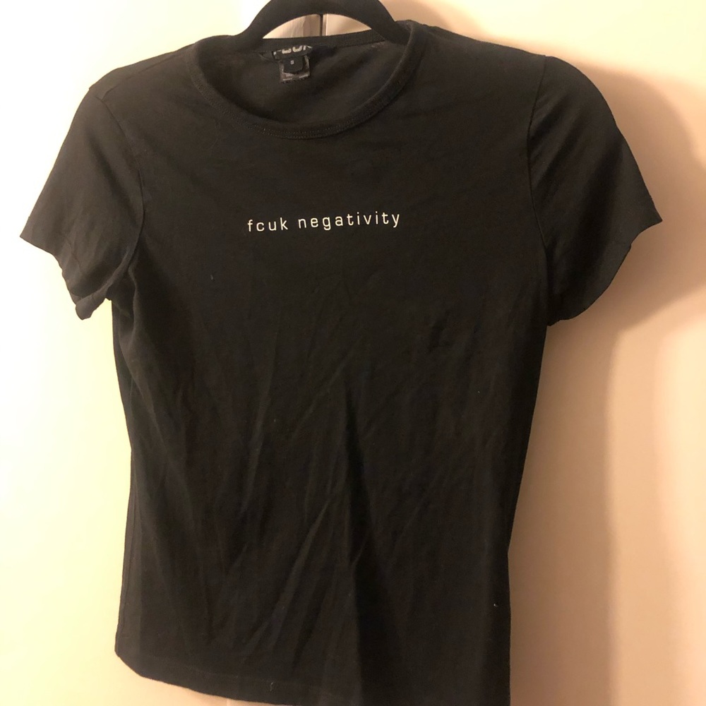 French Connection ‘fcuk negativity’ black tee.